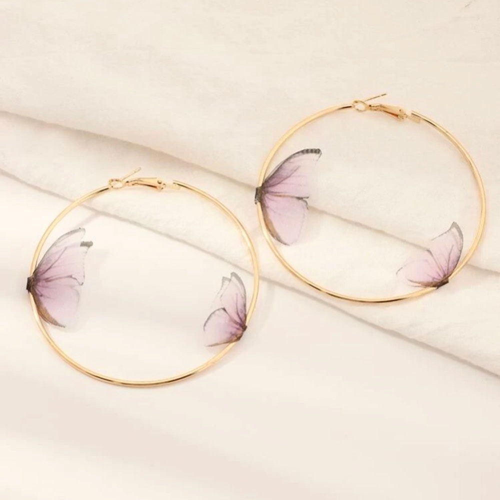 Butterfly Hoop Earrings - Picture 2 of 5